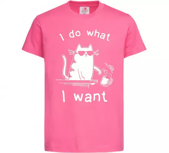 Дитяча футболка I do what i want cat Яскраво-рожевий фото