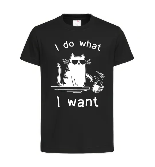 Детская футболка I do what i want cat Черный фото