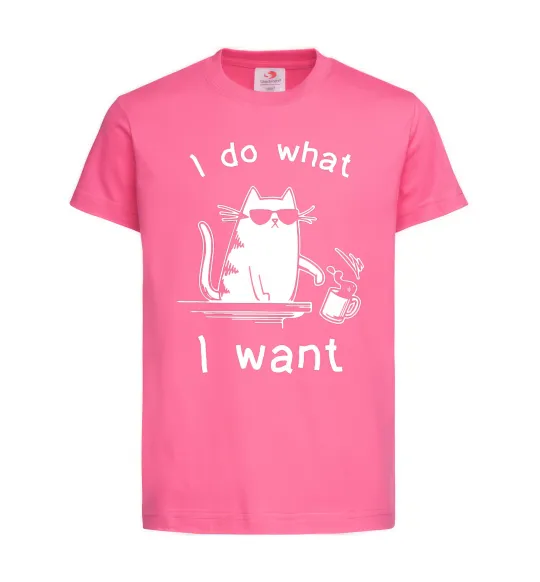 Детская футболка I do what i want cat Ярко-розовый фото