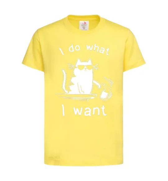 Детская футболка I do what i want cat Лимонный фото