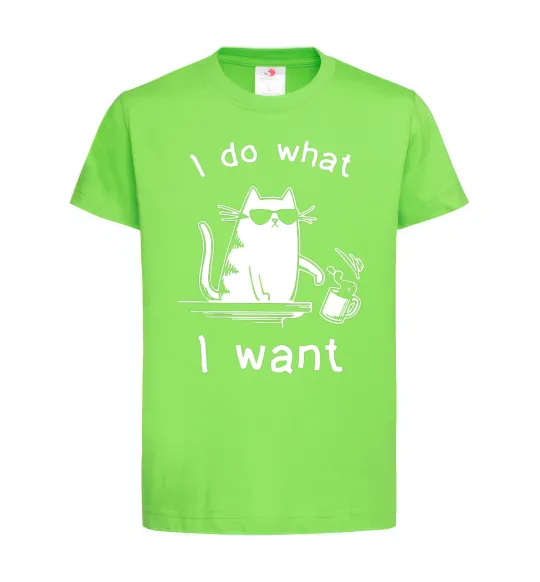 Детская футболка I do what i want cat Лаймовый фото