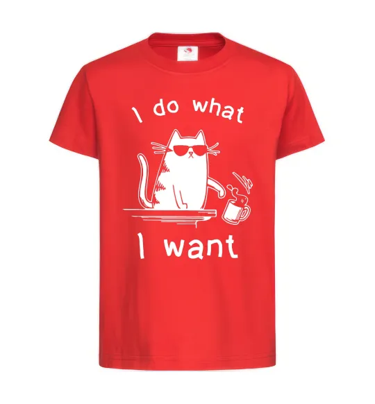 Детская футболка I do what i want cat Красный фото