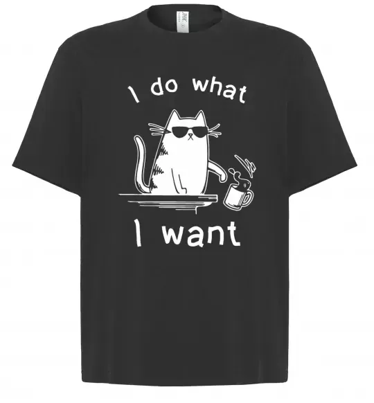Футболка Оверсайз I do what i want cat Черный фото