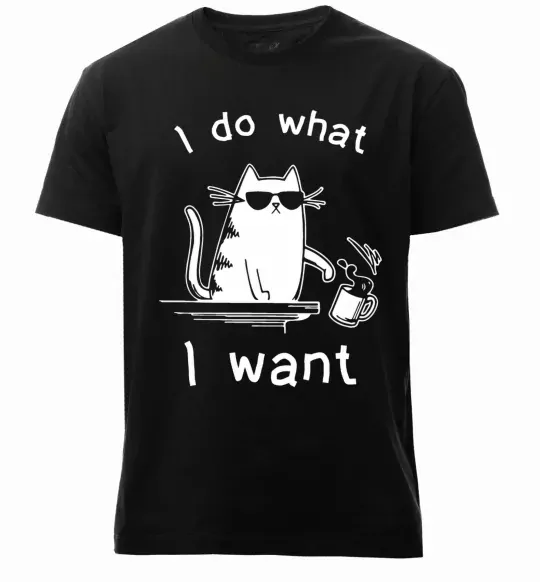 Чоловіча преміум футболка I do what i want cat Чорний фото