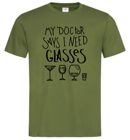 Мужская футболка I need some glasses Оливковый фото