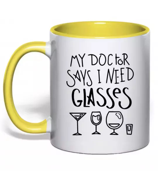 Чашка с цветной ручкой I need some glasses Солнечно желтый фото
