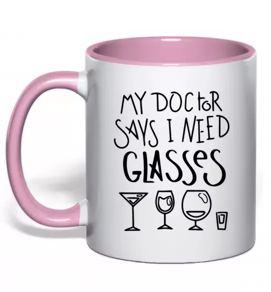 Чашка с цветной ручкой I need some glasses Нежно розовый фото