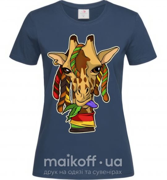 Женская футболка Жираф жует траву Темно-синий фото