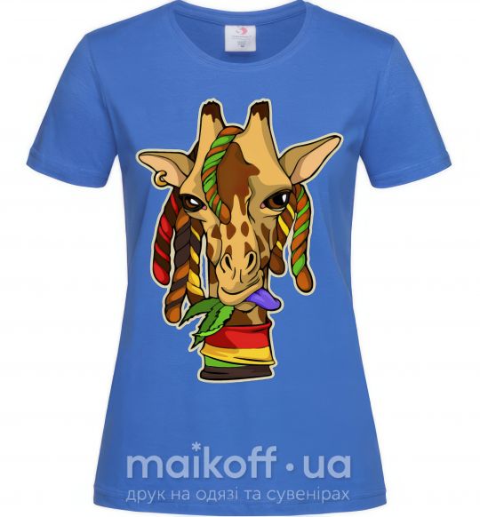 Женская футболка Жираф жует траву Ярко-синий фото