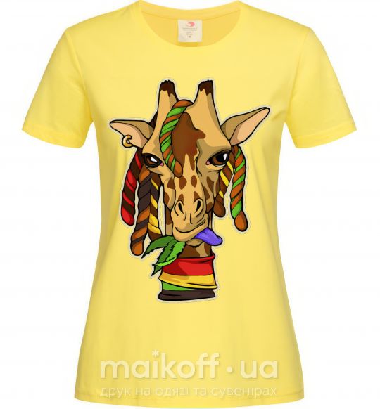 Женская футболка Жираф жует траву Лимонный фото