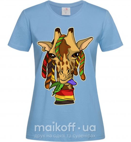 Женская футболка Жираф жует траву Голубой фото