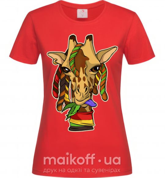 Женская футболка Жираф жует траву Красный фото