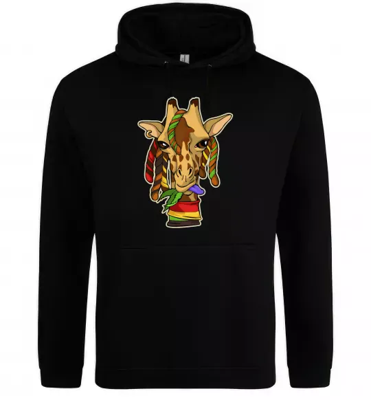 Мужская толстовка (худи) Жирафа жує траву Черный фото