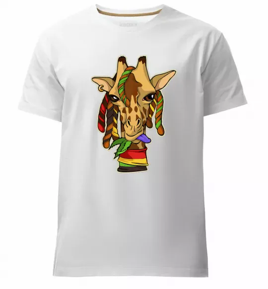 Мужская премиум футболка Жирафа жує траву Белый фото