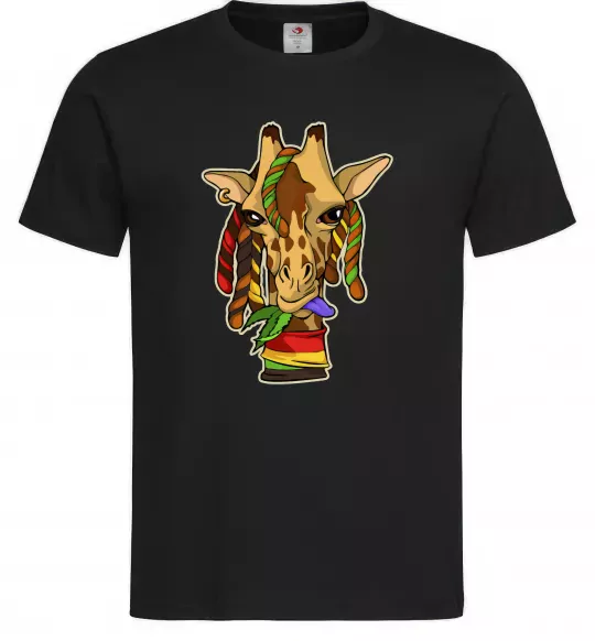 Чоловіча футболка Жирафа жує траву Чорний фото