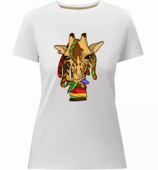 Жіноча преміум футболка Жирафа жує траву Білий фото