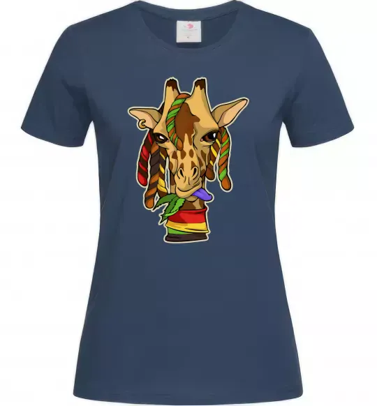 Женская футболка Жирафа жує траву Темно-синий фото