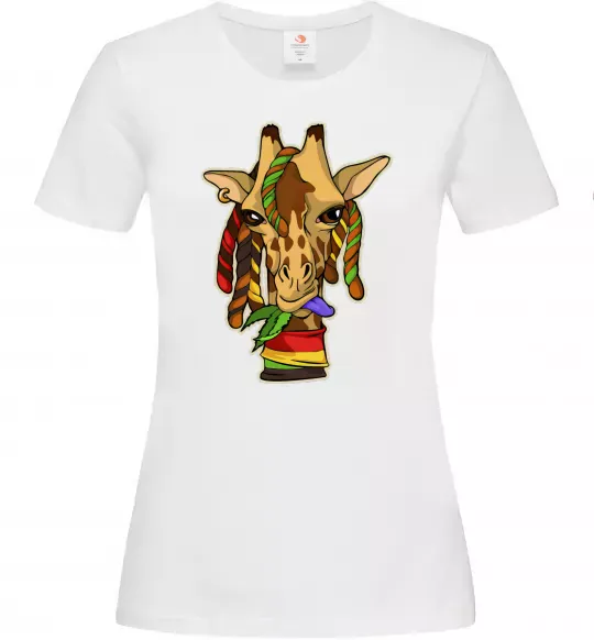 Женская футболка Жирафа жує траву Белый фото