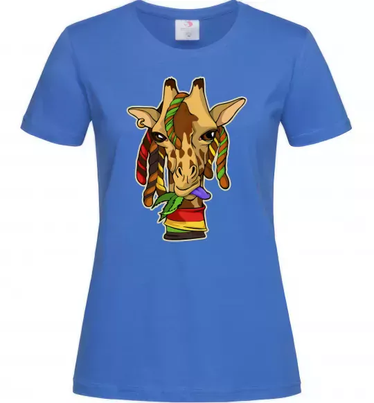 Женская футболка Жирафа жує траву Ярко-синий фото