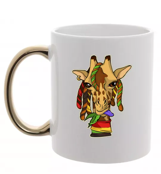 Чашка с цветной ручкой Жирафа жує траву Золото фото