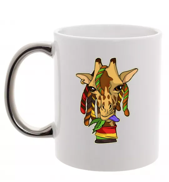 Чашка с цветной ручкой Жирафа жує траву Серебро фото