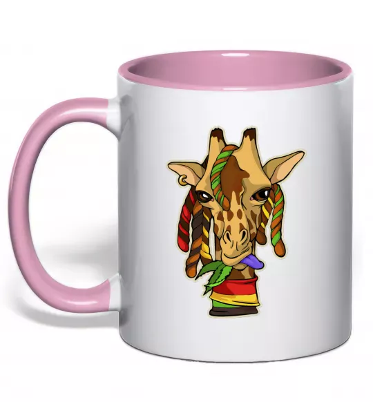 Чашка с цветной ручкой Жирафа жує траву Нежно розовый фото