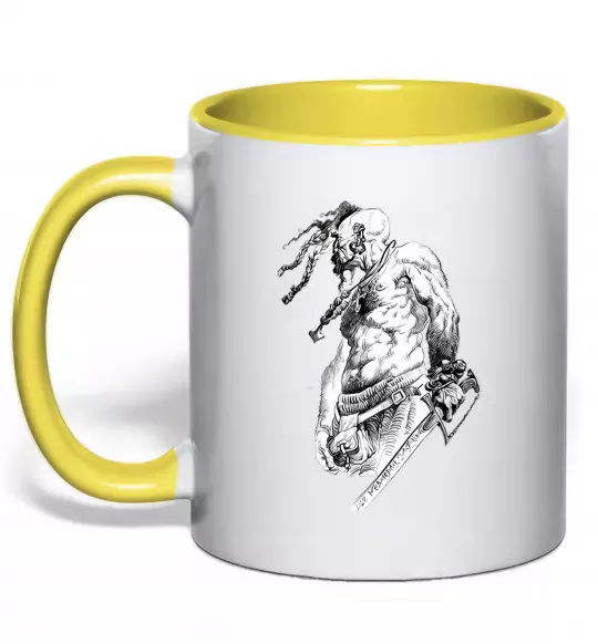 Чашка з кольоровою ручкою Козак з шаблею Сонячно жовтий фото