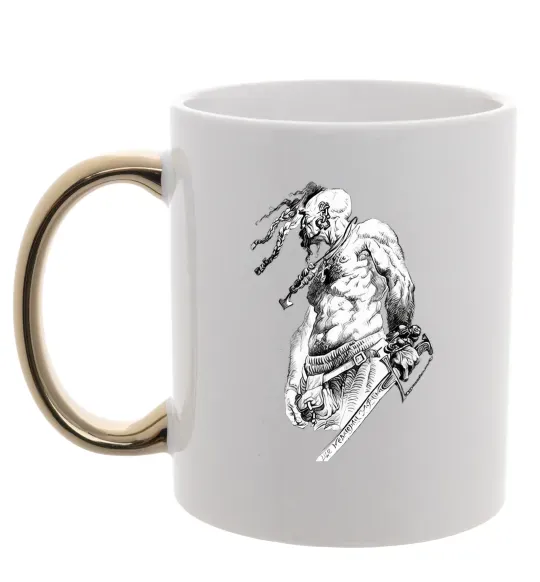 Чашка з кольоровою ручкою Козак з шаблею Золото фото