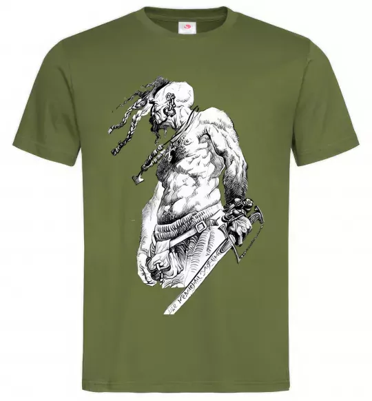 Мужская футболка Козак з шаблею Оливковый фото