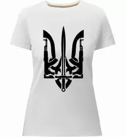 Женская премиум футболка Герб у квітах Черный фото