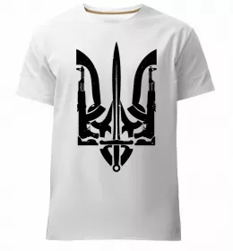 Мужская премиум футболка Герб у квітах Белый фото