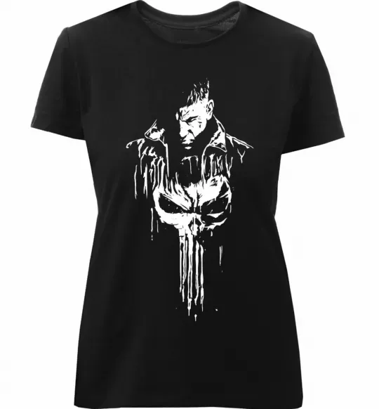 Женская премиум футболка Punisher white Черный фото