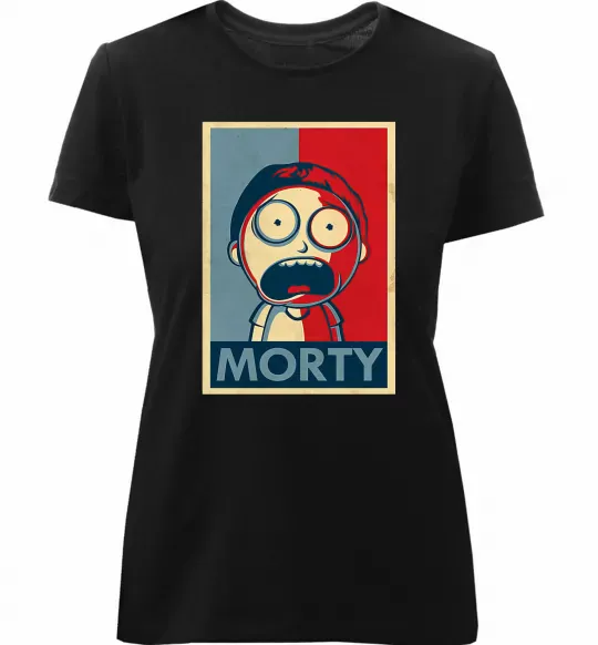 Женская премиум футболка Морті арт Черный фото