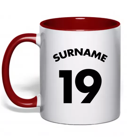 Чашка з кольоровою ручкою Surname 19 Червоний фото
