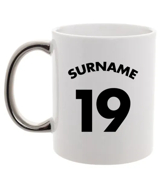 Чашка з кольоровою ручкою Surname 19 Срібло фото
