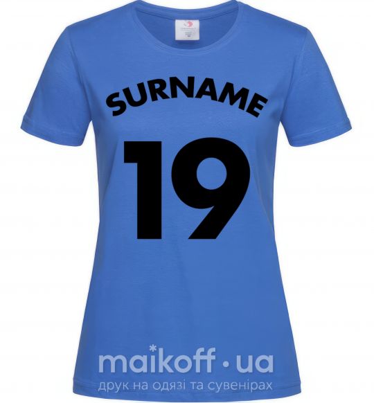 Жіноча футболка Surname 19 Яскраво-синій фото