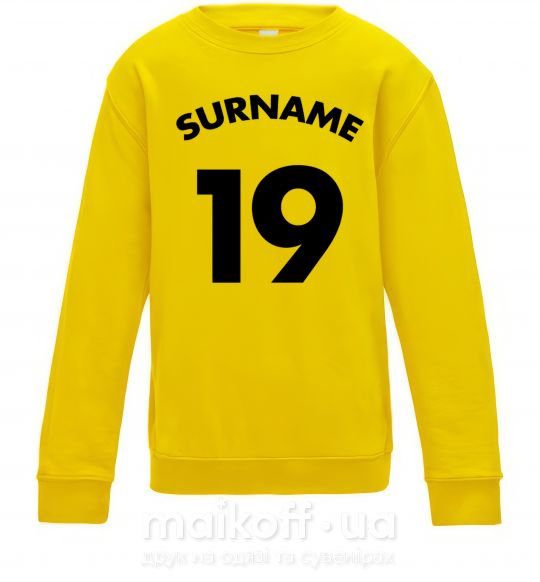 Дитячий світшот Surname 19 Сонячно жовтий фото