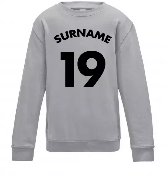 Детский Свитшот Surname 19 Серый меланж фото