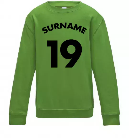 Детский Свитшот Surname 19 Лаймовый фото