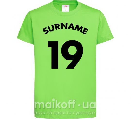 Дитяча футболка Surname 19 Лаймовий фото