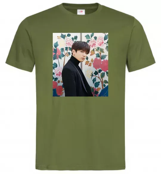 Мужская футболка Чонгук БТС Оливковый фото