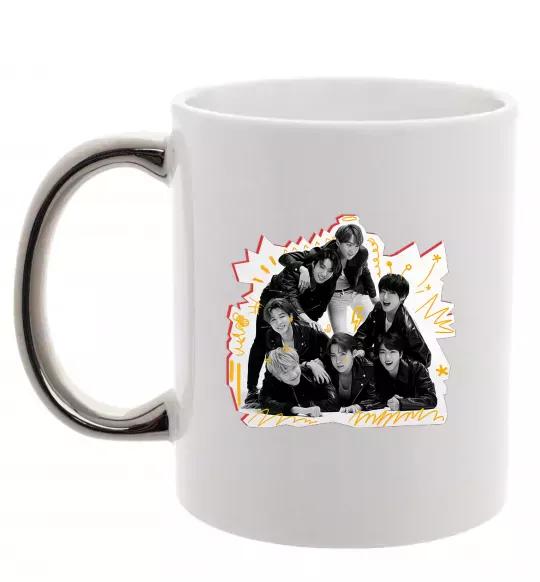 Чашка з кольоровою ручкою BTS k-pop Срібло фото