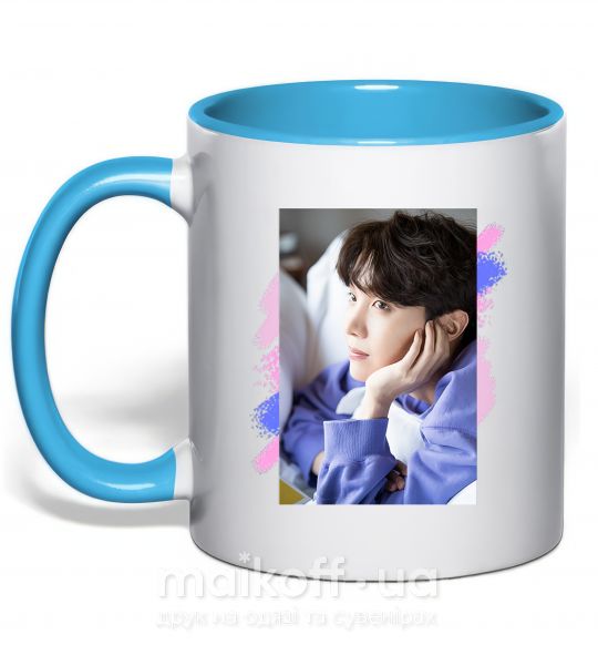 Чашка з кольоровою ручкою Photoshoot bts J-Hope Блакитний фото