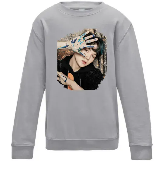 Детский Свитшот Suga BTS paint Серый меланж фото