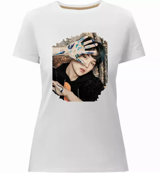 Жіноча преміум футболка Suga BTS paint Білий фото
