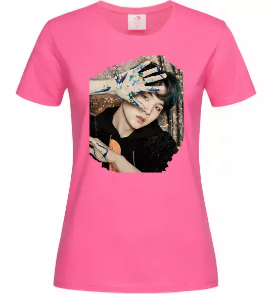 Женская футболка Suga BTS paint Ярко-розовый фото