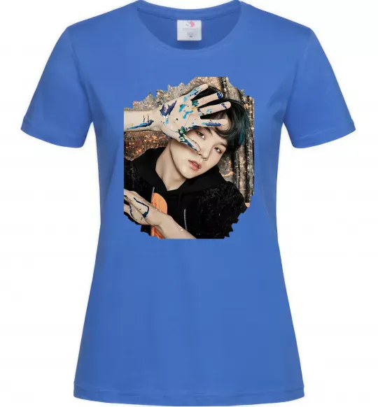 Женская футболка Suga BTS paint Ярко-синий фото