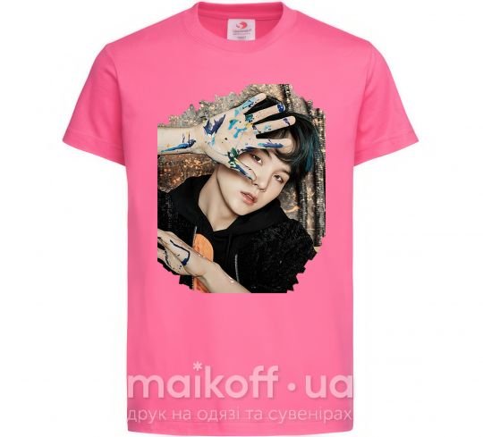 Детская футболка Suga BTS paint Ярко-розовый фото