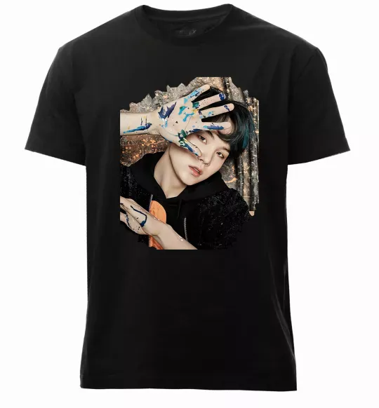 Мужская премиум футболка Suga BTS paint Черный фото