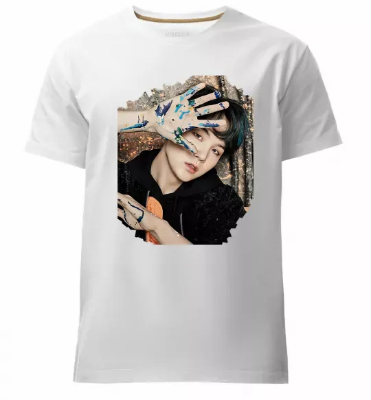 Мужская премиум футболка Suga BTS paint Белый фото